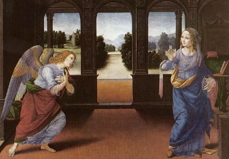 LORENZO DI CREDI Annunciation (detail) sg Spain oil painting art